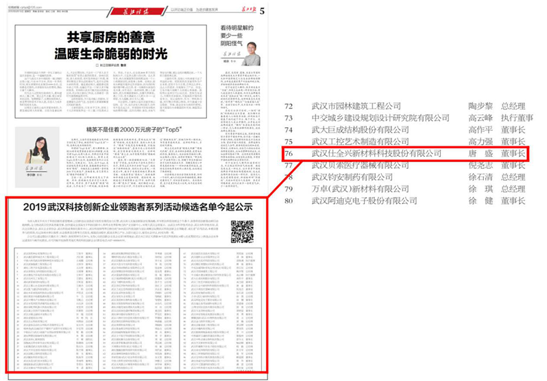 2019武汉科技创新企业领跑者系列活动候选名单