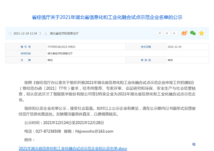 2021年湖北省信息化和工業化融合試點示范企業名單